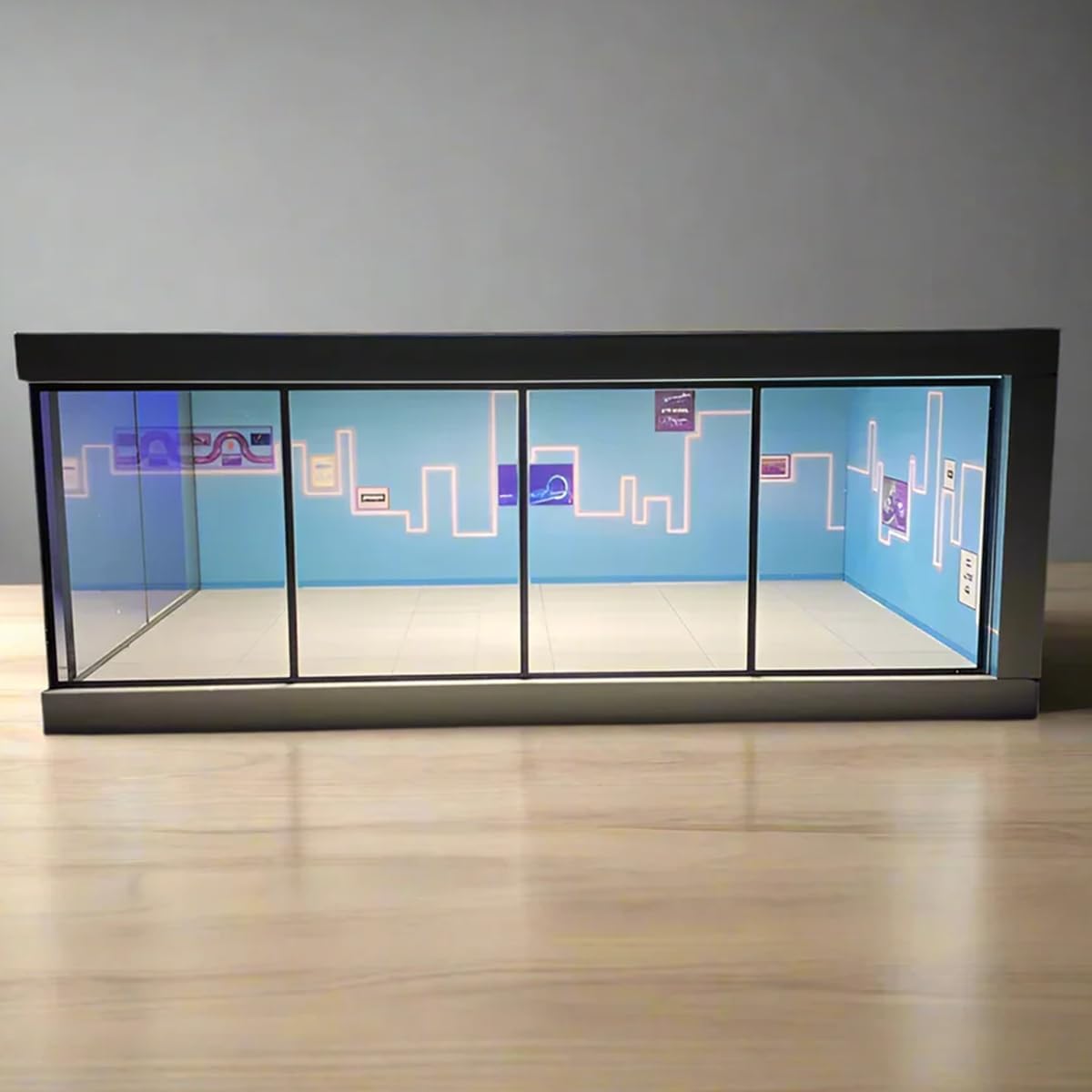 EVONTRO | My City L Parking Lot Diorama Display Case | 1:64 Scale Car Showroom Garage for Hot Wheels, Matchbox & Diecast Collectibles (Blue)-image-23