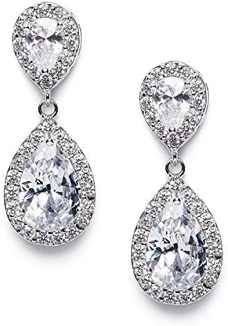 SWEETV Teardrop Dangle Earrings for Brides,Cubic Zirconia Drop Earrings for Women - Prom,Pagegant,Wedding Jewelry, Clear