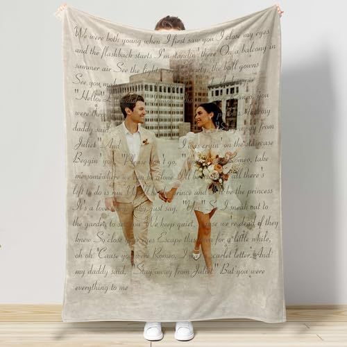 Personalized Song Lyrics Photo Fleece Blanket 2025, Custom Couple...