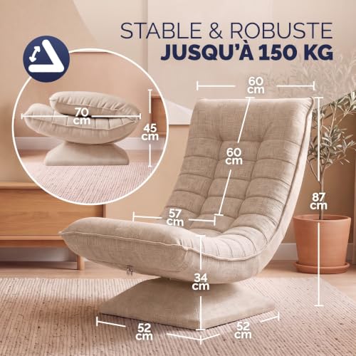 CASARIA Fauteuil Tout Confort pivotant 360 degrés crème – vue 2