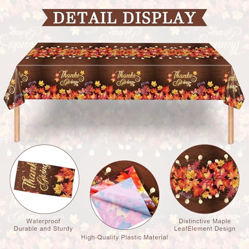 Image of Gistome 3 Pack 54 x 108 Inch Fall Maple Leaves Plastic Tablecloth - Rustic Thanksgiving Disposable Table Cover with Autumn Leaves and String Lights for Fall Harvest, Friendsgiving, and Seasonal Decor
