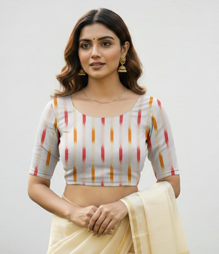 Image of Cotton Pochampally ikat unstitched blouse, Kurthi, long frock fabric material for women (1 meter, 2 meters & 3 meters)