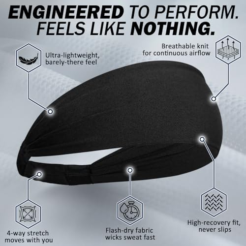 Image of ROCKTAKIN 5 Pack Running Headbands, Moisture Wicking Non-Slip Wide Elastic Sweatbands, Athletic Workout Sports Headbands for Men & Women, Running Cycling Basketball