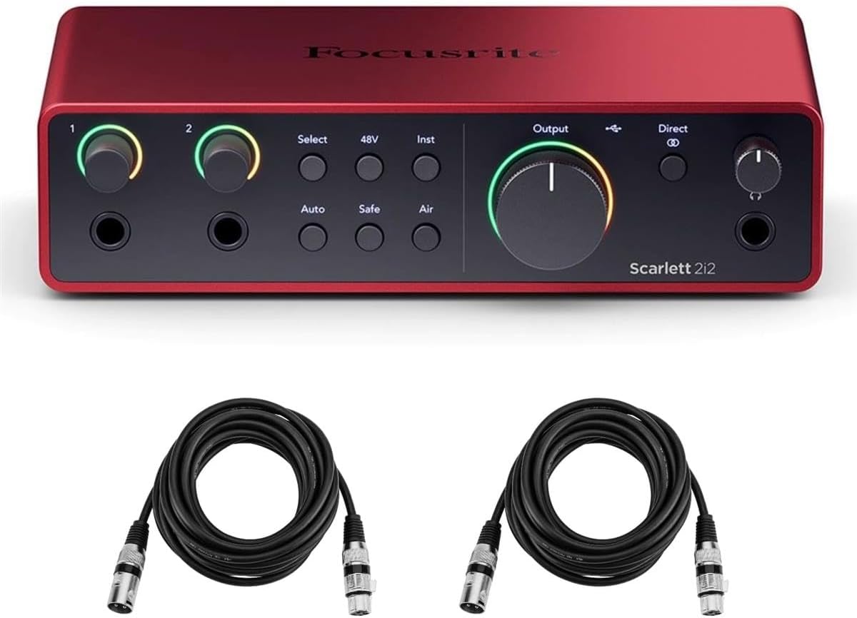 Scarlett 2i2 4th Gen 2x2 USB Audio Interface Bundle with 2 H&A 6' XLR Cables