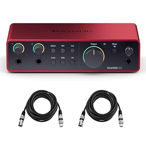Scarlett 2i2 4ª Gen, interfaz de audio USB 2-en, 2-salidas con 2 cables XLR