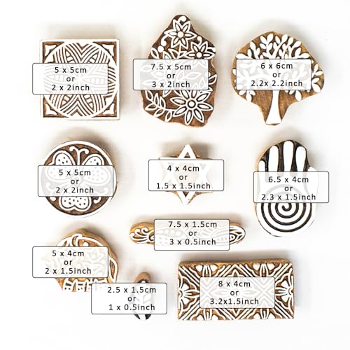 Image of Wooden Stamp Block, Printing Stamp Design Set | Block for Printing Saree Border | Dresses, Craft Card Making, Scrapbook, Clay Pottery | Set of 10