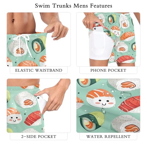 xigua Sushi Mens Swim Trunks with Liner, 5 inch Quick Dry Mens Boardshorts for Beach3