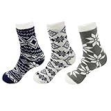 Double Layer Extra Thick Plush Super Soft Warm Fuzzy Comfy Cozy Home Socks, 3 Pairs Assortment B