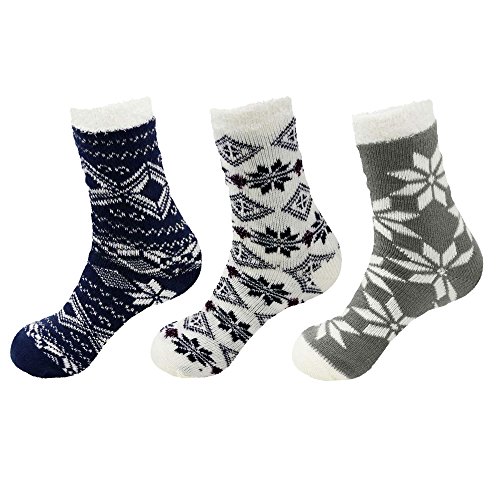 BambooMN Double Layer Extra Thick Plush Super Soft Warm Fuzzy Comfy Cozy Home Socks, 3 Pairs Assortment B by BambooMN - Used condition - US$21.26