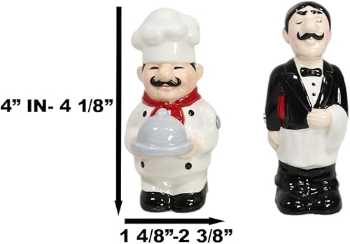 Miniatura 2 de Ebros Gift Juego de figuras magnéticas de cerámica para jefe de chef y camarero, salero y pimentero, 4.25 pulgadas de alto