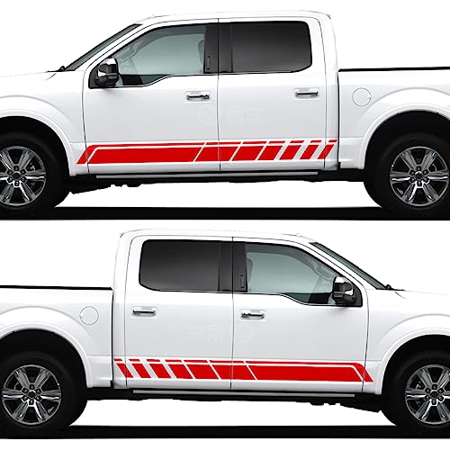 Image of ramuel Sports Racing Strip Stickers Side Skirt Vinyl Decals(2PCS,Red