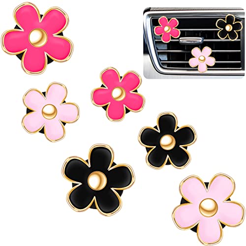 Image of Frienda 6 Pcs Daisy Flower Air Vent Clip Accessories Air Conditioning Outlet Clip Car Air Freshener Dashboard Accessories Charm Car Inter Decor(3 cm, 3.3 cm,Red, Pink, Black)