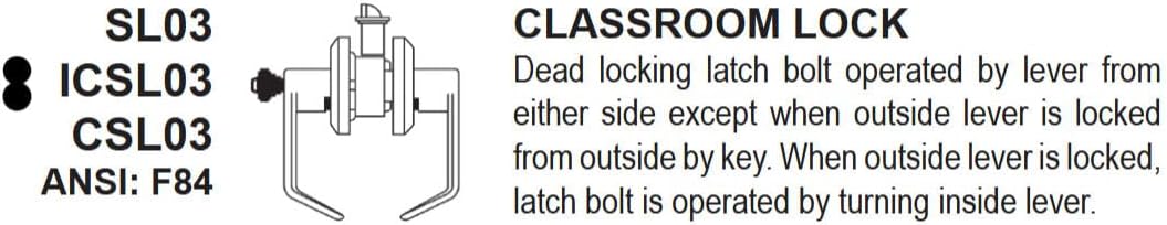 Cal-Royal SL03-26D Commercial Duty Classroom Lever Lock, Satin Chrome (SL03 26D)