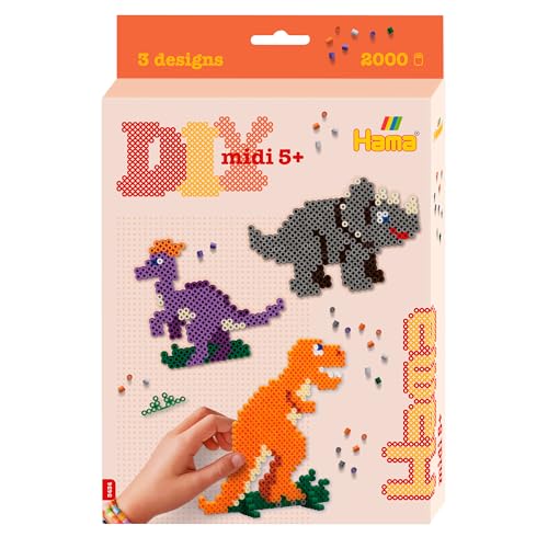 Hama - 3434 - Loisirs Créatifs - Boîte Perles à Repasser - Taille Midi - Le Monde des Dinosaures