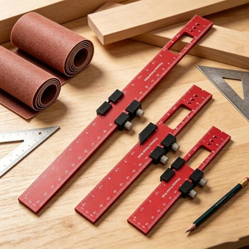 Règles de précision en d'aluminium Woodpeckers Tools avec butée réglable