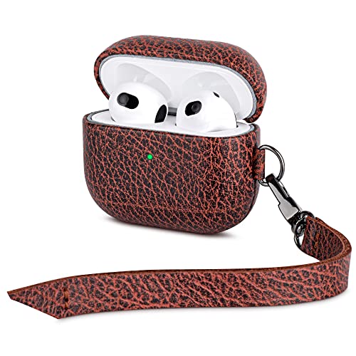 Haobobro Bicolor Series Leather Case, AirPods 3 Case, Leather Case for AirPods 3 Generation, Comes with Hand Strap/Keychain