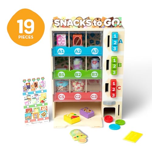 Image of Melissa & Doug Wooden Vending Machine Play Set | 19 Pieces, Wooden Vending Machine, Double-Sided Pretend Play Food and Drinks, Coins, Menu, Preschool Toys for Kids, Ages 3+