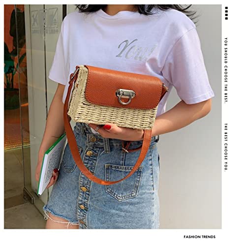 Handwoven Square Rattan Bag for Women Straw Crossbody Purse Leather Strap Handbag Shoulderbag Natural and Chic2