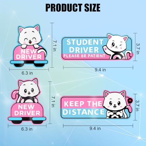 Image of Zpana Reflective New Driver Car Magnet, Cute Funny Cartoon Vehicle Student Safety Sign for Bumper, Reusable Auto Exterior Beginner Sticker Accessories, Universal for SUV Sedan Truck (Cat-B)
