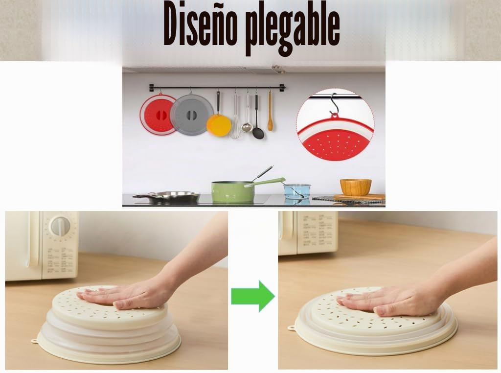 Tapa Microondas Plegable, 4 Piezas Tapa de Salpicaduras de Microondas, Colador Plegable para Microondas, Cubierta de Alimentos de Microondas Enviar Ganchos Adhesivos, para Cocina (4 Colores)