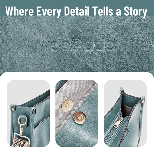 Image of WOOMADA Crossbody Bags for Women Vegan Leather Hobo Handbag Trendy Shoulder Bag with 2 Adjustable Strap(1pc-blue haze)
