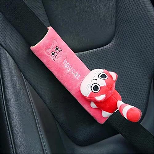 Image of Katutude Car Seat Belt Cushion Car Seat Belt Strap Cover, Cute Animal Plush Shoulder Strap Pad Seat Belt Cover Adjustable Super Soft Belt Protector for Kids Adults, Red Cat