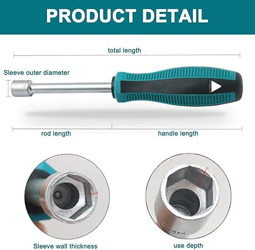 Miniatura 4 de Auniwaig Conductor de tuerca de 0.197 in, punta no magnética, destornillador de tuerca hexagonal de seis puntos con eje redondo de 2.953 in, 1 unidad