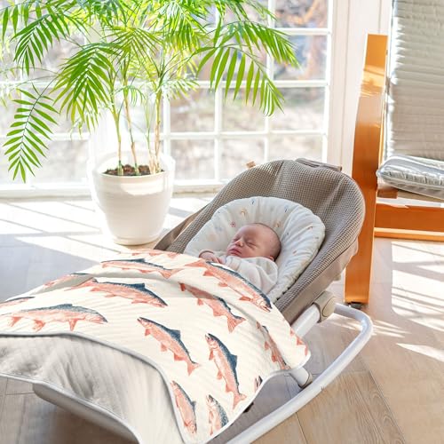 Image of Sea Vintge Salmon Fish Baby Blankets Soft Warm Crib Stroller Blanket for Toddler Newborn Girls Boys 30x40in