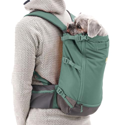 Image of Ruffwear, Hitch Hiker Dog Backpack Carrier, Hands-Free Dog Carrier Backpack with Breathable Mesh, EVA Foam Padding, Durable Polyester, Lightweight Design for Small Dogs, River Rock Green, Small