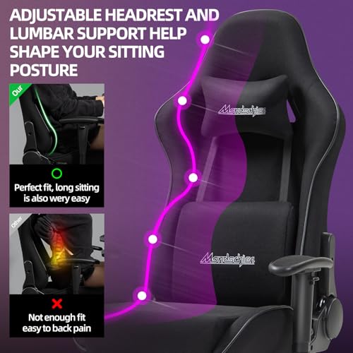 Mondschein Gaming Chair with Pocket Spring, Fabric Massage Office Chair High Back Ergonomic Reclining Desk Racing Game PC Computer Chair with Footrest, Adjustable Armrest Headrest (Black) 606 の商品画像 6