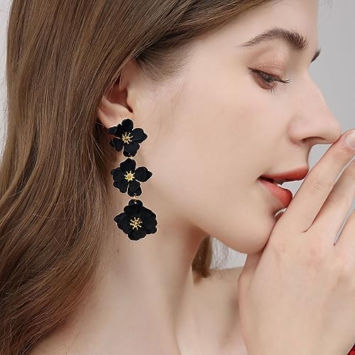YUNXI Boho Metal Poppy Flower Dangle Earring Matte Painted Dual 3 Layer Tassel Fashion Bohemian Flower Floral Petal Tiered Drop for Women4