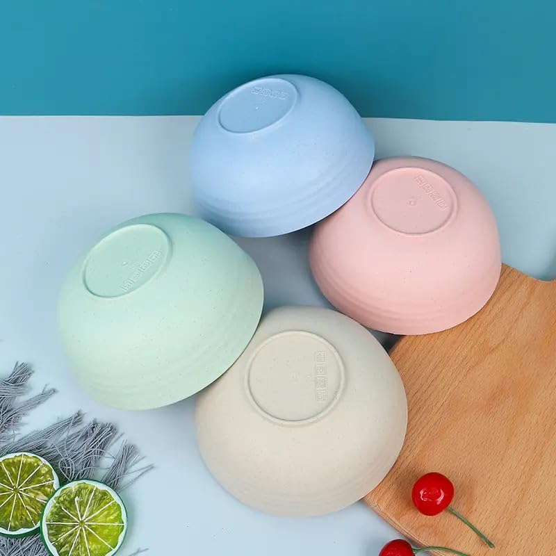 Image of PRANIJ Reusable Wheat Straw Bowl Set of 4 - Dishwasher & Microwave Safe - BPA Free - Unbreakable Cereal Bowls for Salad, Rice, Soup - 800 ML