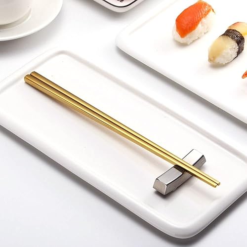 Miniatura 3 de 1 par de palillos, palillos de metal de acero inoxidable estilo chino, reutilizables, antideslizantes, duraderos, utensilios de cocina (multicolor)