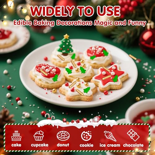 Image of Edible Christmas Sprinkles for Cake Decorating,Gold Red Green White Pearl