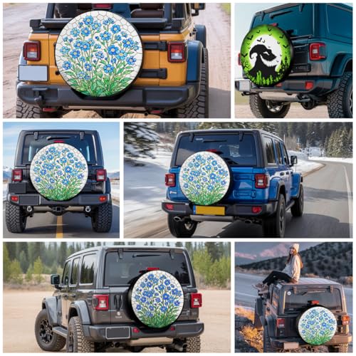Image of GENANY Blue Green Floral PVC Spare Tire Cover, Waterproof RV Trailer Camper Wheel Cover, Size 16 Fits 29-31 Inch Tires