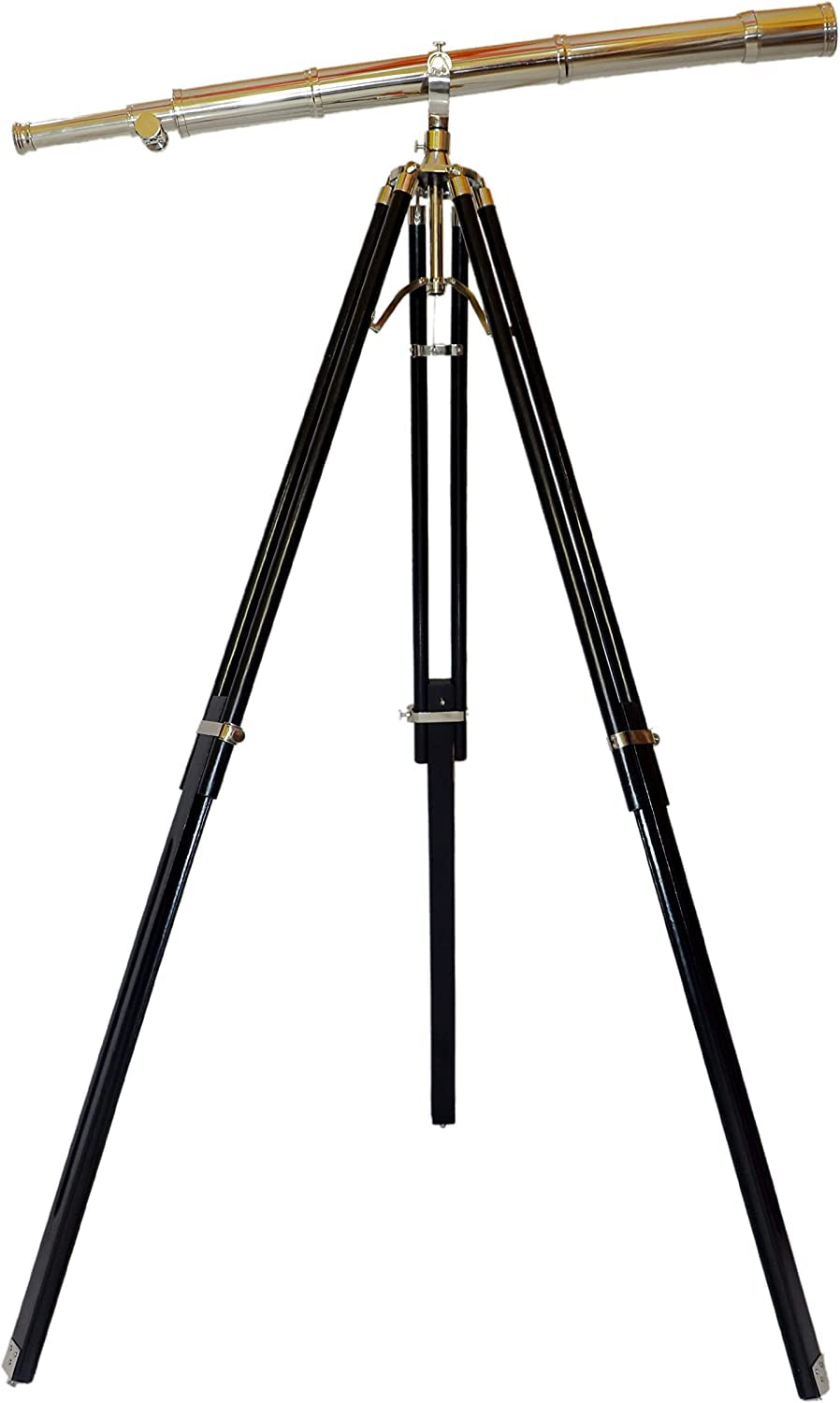 Nautical Nickel Handmade Telescope with Black Wooden Tripod Telescope Chrome Finish