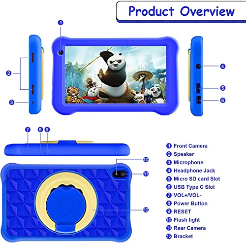 Kids Tablet, 7 Inch Android 11 Tablet For Kids, 32Gb Rom 3Gb Ram Ips Display Parental Control Toddler Children Tablet With Kids-Proof Case, Dark Blue #TOP5