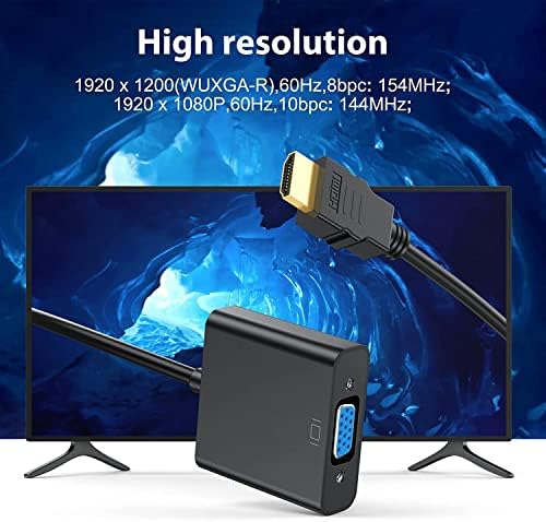 HDMI to VGA, HDMI to VGA Adapter Cable (Male to Female) 1080P Gold-Plated Cord for Computer, Desktop, Laptop, PC, Monitor, Projector, HDTV, Chromebook, Raspberry Pi, Roku, Xbox