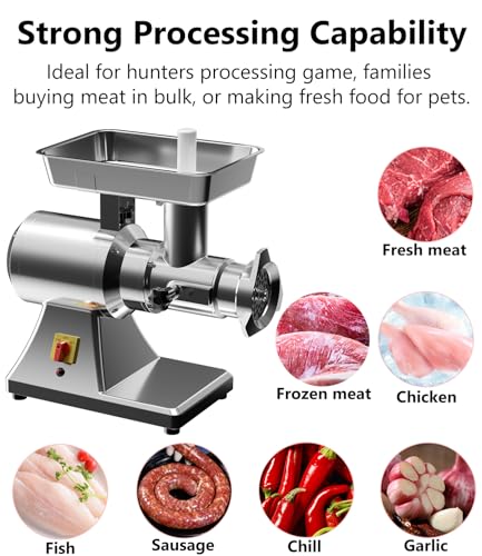 Image of #12 Electric Meat Grinder 1.3HP Grind Chicken Bones and Frozen Meat 950W | Full Stainless Steel, Home & Commercial Use, With Sausage Stuffer Tube, Large Tray, Heavy-duty, Low-Speed Grinding