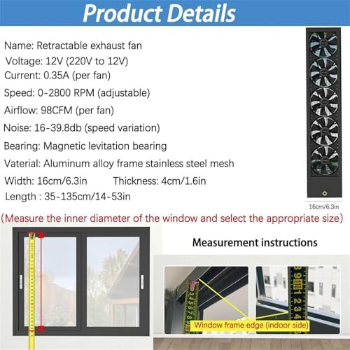 Window Exhaust Fan, Adjustable Speed 0-2800 RPM, Vertical Ventilation for Home, Kitchen, Bedroom