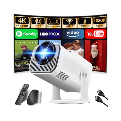 Image of [Projector 2026 Upgraded] Mini Projector Support 4K 1080P Auto Keystone 270°Rotatable with WiFi 6 and Bluetooth 5.2 Projector Portable Compatibile with HDMI/TV Stick/Memory Stick/Laptop,White