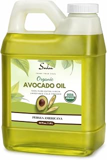 SULUORGANICS 4lbs Certified Organic Unrefined Extra Virgin Avocado Oil - Cold Pressed Raw, High Smoke Point for Cooking & Skincare