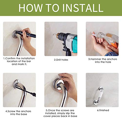 king do way Bathroom Grab Bar 12inch Shower Grab Bar with Anti Slip Grip Ring for Bathtub,Bathroom,Toilet,Stairway Handrail,Stainless Steel Safety Handle for The Elderly,Children, Pregnant Women