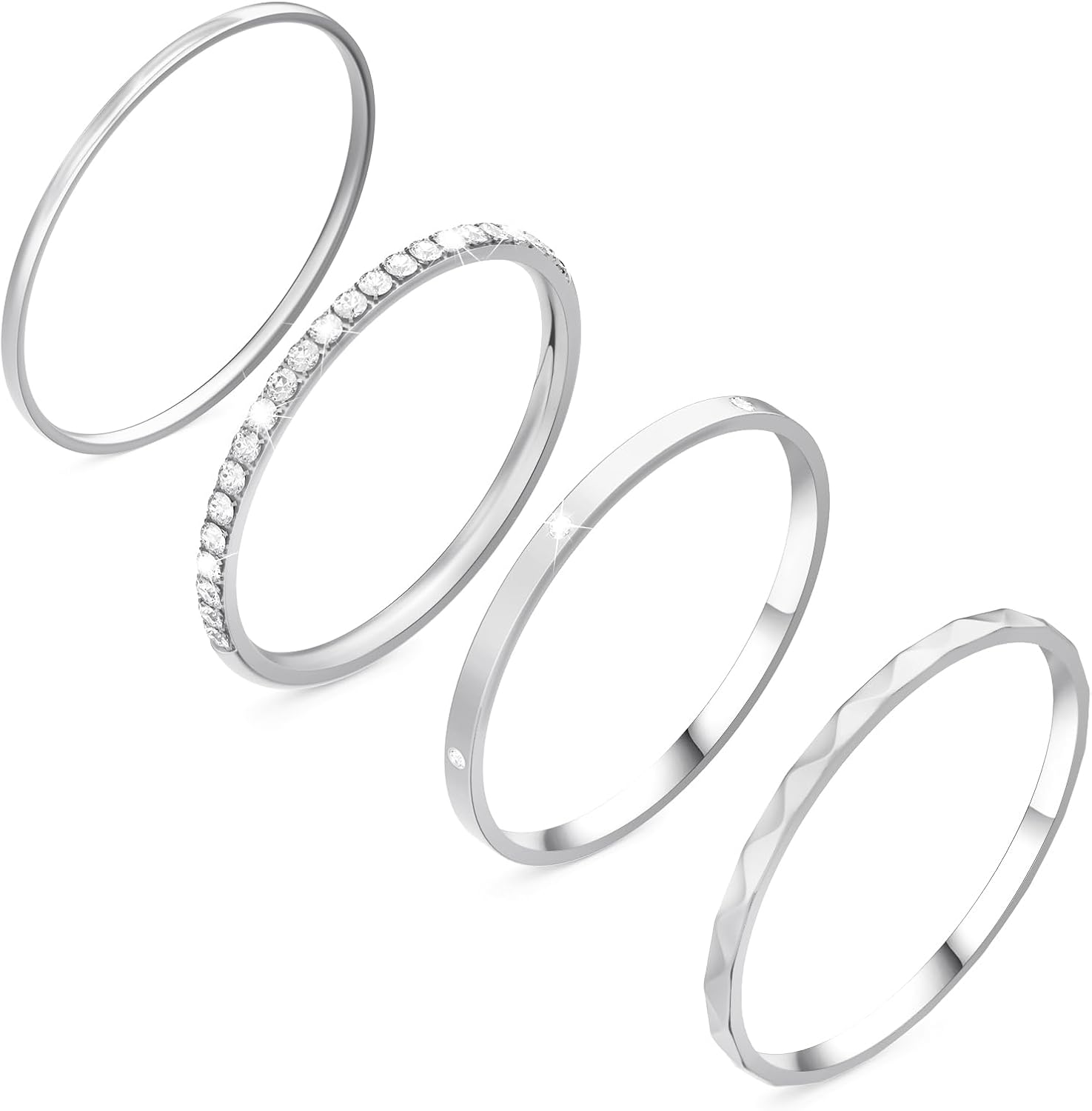 4-Pack 14K Gold Plated Stackable Rings for Women,Cubic Zirconia Simulated Diamond Oura Stack Rings for Oura Ring Gen 4/Oura Ring Gen 3,Dainty Trendy Statement Stacking Rings Set Size 5-10