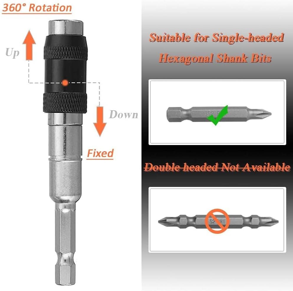 3 Pcs Pivot Drill Bit Holder Tip, 1/4 Inch Magnetic Pivoting Screw Drill Bit Holder, Quick Change Locking Rotating Screw Bit Holder with Spring Release for Tight Spaces/Corners