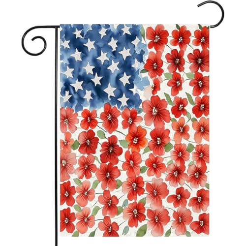 Patriotic 4th of July Garden Flag 12x18 Inch Double Sided Outside Memorial Day Floral Welcome Daisy Yard Outdoor Decoration