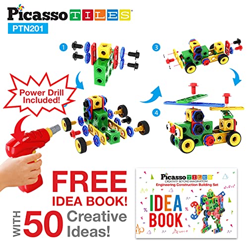 Picassotiles PTN201 Stem Learning Toys 201 Piece Building Block Kids Construction Engineering Kit Toy Blocks Children Early Education Playset W/Free Ideabook thumb #1