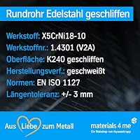 thyssenkrupp Edelstahlrohr – Rundrohr Edelstahl V2A geschweißt – K240 geschliffen – Werkstoff 1.4301 / AISI 304 – Ø 42,4 x 2 mm, 2450 mm Länge – Ansicht 2