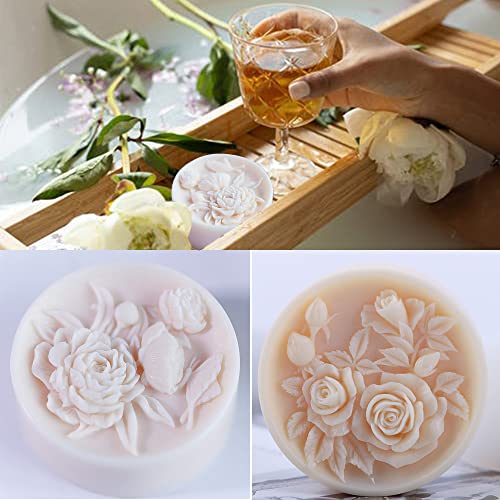 2Pcs Round Flower Soap Molds For Soap Making, Rose Resin Candle Mold Silicone, Bath Bombs Lotion Bar Silicone Mold, 3D Mold For Soap Candle Beeswax Making, Handmade Cake Chocolate Biscuit Ice Pudding #TOP6