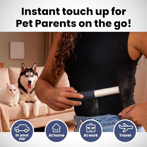 Image of Mini Lint Roller for Pet Hair Extra Sticky (3 Pack + 4 Refill Rolls) - Travel Size Pet Hair Roller with Retractable Cover - Cat & Dog Fur Remover for Clothes